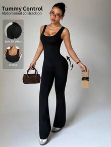 valorelle valorelle 2PCS Women Sports Sporty Sexy Jumpsuits Gym Pilates Black Fall Workout - Black - View 4