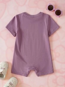 HELLO KITTY AND FRIENDS | SHEIN Romper Bayi Perempuan Motif Kartun Huruf untuk Pakaian Sehari-hari Kasual - Purple - View 2