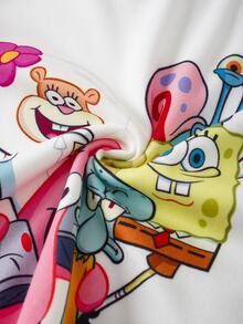 SpongeBob SquarePants | SHEIN Baby Girl Cartoon Print Short Sleeve Top And Long Pants Casual Daily Home Sleepwear Set - White - View 8
