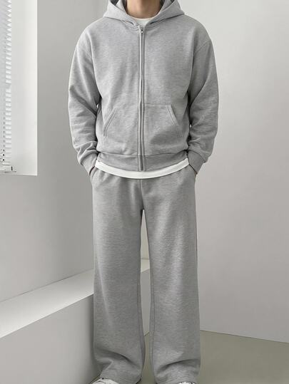 SHEIN Kids Tween Boys Casual Sports Hip-Hop Style Grey Heather Hoodie And Sweatpants Set, Suitable For Fall/Winter, School, Family Gatherings, Vacation, Party, FallOutfit, WinterOutfit, Boys Outfit Set