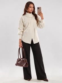 Bluhae Women's Autumn/Winter Solid Color Long Sleeve Casual Loose Overcoat - Apricot - View 4