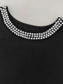 Elenzga Plus Size Women's Faux Pearl Decor Casual Party Dress - Black - View 4