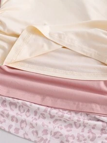 SHEIN مجموعة 3 قطع للبنات بأسلوب لطيف، تي شيرت علوي بأكمام طويلة مطبوع باللون الأبيض والوردي الفاتح والأبيض العاجي، بتصميم مجعد، بقصة ضيقة وياقة دائرية، تي شيرت محبوك كطبقة أساسية للمدرسة والخريف، لطيف - وردي - مشاهدة 7