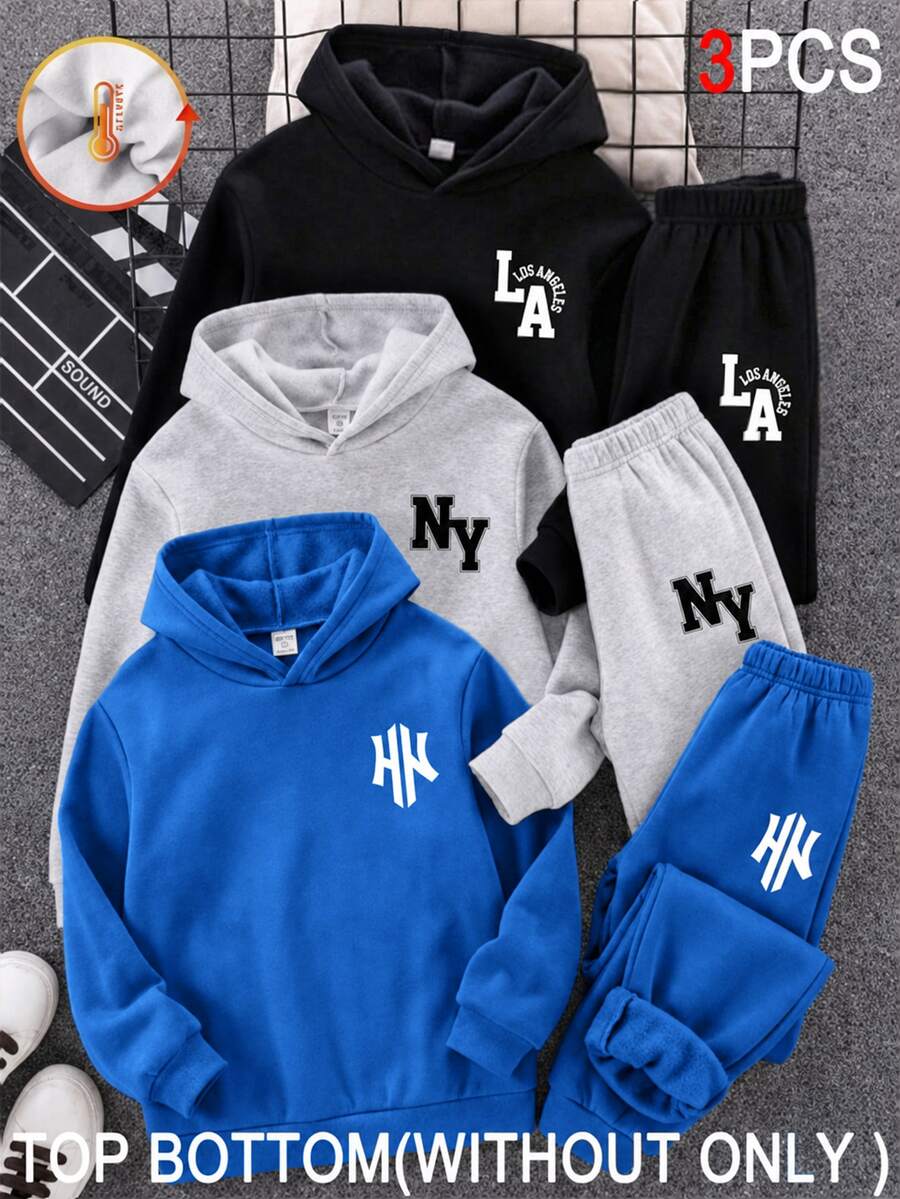 SHEIN 青少年男孩 3件組休閒百搭黑色、灰色、多色運動長褲,適合通勤、上學、日常休閒穿著、運動 - 彩色 - 查看 1