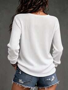 SHEIN LUNE Women's Solid Color V-Neck Casual Versatile Long Sleeve T-Shirt Fall Cloth For Women - White - View 2