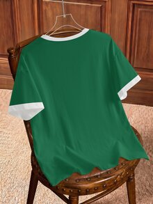 HARRY POTTER X SHEIN Kaos Lengan Pendek Wanita Motif Garis-Garis dengan Cetak Huruf dan Blok Warna - Putih - View 2