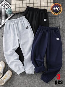 SHEIN 3件組青少年男孩運動休閒運動褲 黑色冬季校園休閒寬鬆款 - 彩色 - 查看 2