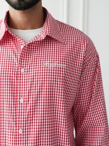 HUEFORM Men's Casual Red And White Plaid Long Sleeve Shirt - Red - View 3