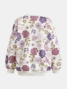 SHEIN Tween女孩花卉印花秋冬休閒百搭衛衣與內搭褲套裝 - 紫色 - 查看 6