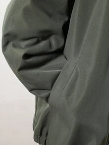 SHEIN 青少年男孩純色保暖內裡休閒日常連帽外套 - 綠色 - 查看 8