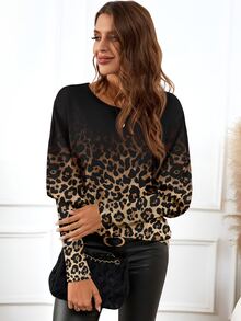 EMERY ROSE Casual Minimalist Vintage Classic Gradient Leopard Print Long Sleeve Women's T-Shirt - Elegant Spring & Autumn/Winter Blouse For Work, Formal Occasion - Multicolor - View 6