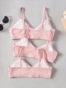 SHEIN Girlism 3件組 青少年女孩極簡舒適純色V領加墊背心式內衣套裝 - 彩色 - 查看 2
