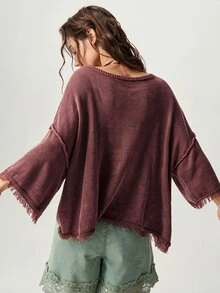 Bohemela 女款素色休閒百搭日常穿著長袖針織衫 - 紫色 - 查看 2