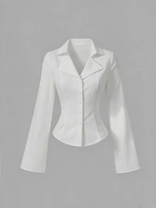 Sweetra Women's Vintage Spicy Style Fitted Long Sleeve Blouse With Cinched Waist And Flared Hem - White - View 1