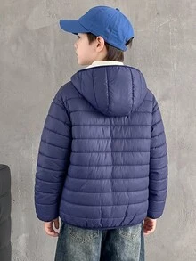 兒童青少年男孩休閒連帽前開襟長袖梭織冬季外套派克大衣，適合通勤、上學、日常休閒、度假旅行與運動，適用秋冬季節，黑色 - 藍色 - 查看 4