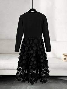 Elenzga Plus Size Women's Faux Pearl Decor Casual Party Dress - Black - View 2