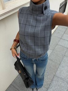 Siren Gaze Women's Plaid Casual Versatile Daily Wear Top - Grey - View 4