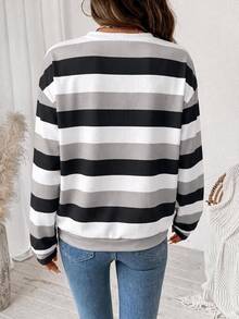 SHEIN LUNE 女款衛衣，秋季服飾，休閒極簡復古優雅通勤百搭保暖印花藍白條紋，秋季穿搭，女款通勤穿搭，百搭上衣，外出穿搭，機場穿搭 - 白色 - 查看 2