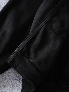 SHEIN 1件青少年女孩休閒極簡字母印花口袋拉鍊連帽長袖衛衣外套，街頭風，秋冬必備 - 黑色 - 查看 6