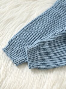 SHEIN 男嬰字母圖案針織軟綿圓領長袖套頭毛衣與鬆緊腰長褲 2件套 - 藍色 - 查看 8