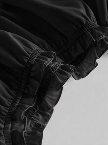SHEIN Girlism 青少年女孩純色露肩收腰梭織洋裝童裝 - 黑色 - 查看 5