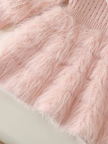 SHEIN Infant Girl Pink Sweater Dress, Soft Feminine Versatile Stylish Daily Wear, Handmade Bow, Exquisite Cute, Suitable For Outings, School, And Travel - Pink - View 8