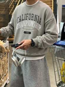 DAZY 春秋款淺卡其色圓領字母印花男士套頭衛衣連帽衫 - 淺卡其色 - 查看 8