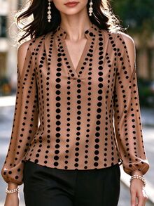 RosyDaze Women's V-Neck Geometric Print Casual Daily Wear Top - Brown - View 5