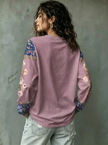 SHEIN LUNE Áo thun tay dài họa tiết jacquard phong cách thường ngày đa năng cho mùa thu, size lớn - Nhiều màu - Xem 2