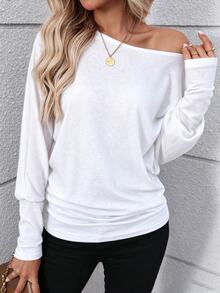 EMERY ROSE Women Solid Color Long Sleeve Minimalist Casual Top, Everyday Wear Fall Cloth For Women - White - View 3