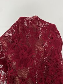 Aloruh Black Lace Hollow Out Design Long Sleeve Sexy Top For Women,Halloween,Clubbing - Burgundy - View 3