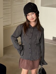 Dazy Kids Tween Girl Striped Casual Long Sleeve Shirt For Daily Wear - Black - View 4