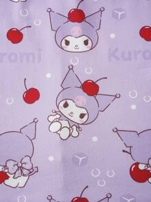 HELLO KITTY AND FRIENDS | SHEIN Young Girl Cartoon Cherry Print Round Neck Flutter Sleeve Cute Dress - Purple - View 6