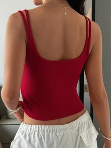 DAZY Women's Solid Color Casual Tank Top - Burgundy - View 2