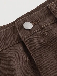 SHEIN MOD تنورة جينز قصيرة للنساء، قطن أحمر كاجوال - بني - مشاهدة 3