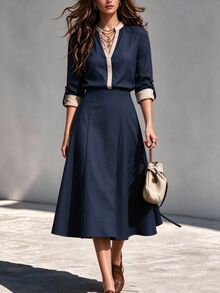 Trelyra Women's Colorblock Casual Daily Summer Dress - Navy Blue - View 3