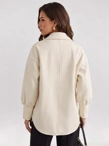 Bluhae Women's Autumn/Winter Solid Color Long Sleeve Casual Loose Overcoat - Apricot - View 2
