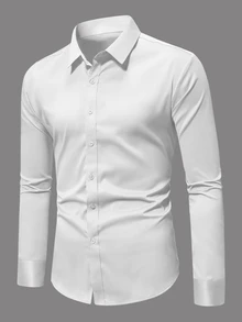 Manfinity Mode Men's Casual Versatile Long Sleeve Shirt, Formal, Old Money - White - View 4