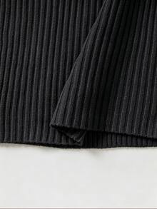 SHEIN فستان ميدي ضيق بياقة V وأكمام طويلة من الصوف المحبوك المضلع للخريف والشتاء، فستان حفلات أنيق ومناسب - الأسود - مشاهدة 7