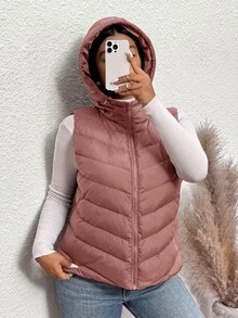 SHEIN Frenchy 大尺碼女款加厚背心，保暖舒適休閒百搭日常穿搭馬甲，適合秋冬季節 - 淺粉色 - 查看 7