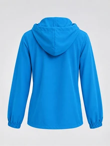 TaskEZ Royal Blue Long Sleeve V-Neck Hooded Dual Pocket Convenient Comfortable Minimalist Women's Scrub Uniform Hoodie Top - Blue - View 2