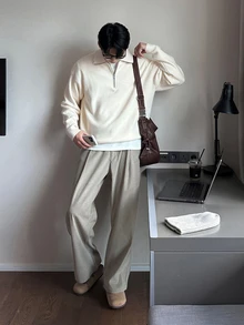 DAZY Men's Solid White Zip-Up Stand Collar Sweater, Autumn/Winter - White - View 5