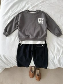 SHEIN 兒童 1件小男孩字母圖案加厚秋季衛衣，學院風寬鬆版型冬季 80s 返校日時尚舒適休閒套頭衫 - 彩色 - 查看 5