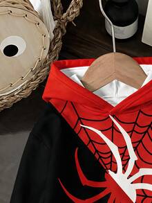Young Boy Hooded Long Sleeve Sweatshirt, Classic Cool Spider Graphic Print, Spider Web Graphic Print - Multicolor - View 3