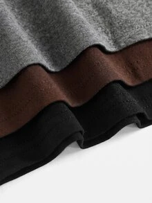SHEIN Tween女孩秋冬針織黑色、深灰色、淺灰色高腰寬腰帶修身直筒寬腿長褲，百搭簡約舒適街頭風3件套 - 彩色 - 查看 7
