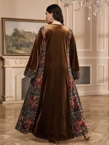 Al Najma 大尺碼女款花卉印花V領長袖阿拉伯風洋裝 - 彩色 - 查看 2