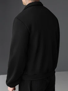 SLATEMANN Men's Solid Color Long Sleeve Jacket And Pants Casual Daily Outfit - Black - View 2