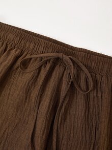 Rusticease Plus Size Vacation Embroidered Shirt And Drawstring Waist Pants 2 Pieces Set Fall - Brown - View 5