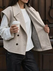 EMERY ROSE 2026 Autumn/Winter Women's Sleeveless Wool Vest Jacket, Casual Daily Wear, Street & Commute Overcoat - Light Grey - View 6
