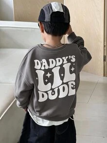 SHEIN 兒童 1件小男孩字母圖案加厚秋季衛衣，學院風寬鬆版型冬季 80s 返校日時尚舒適休閒套頭衫 - 彩色 - 查看 3